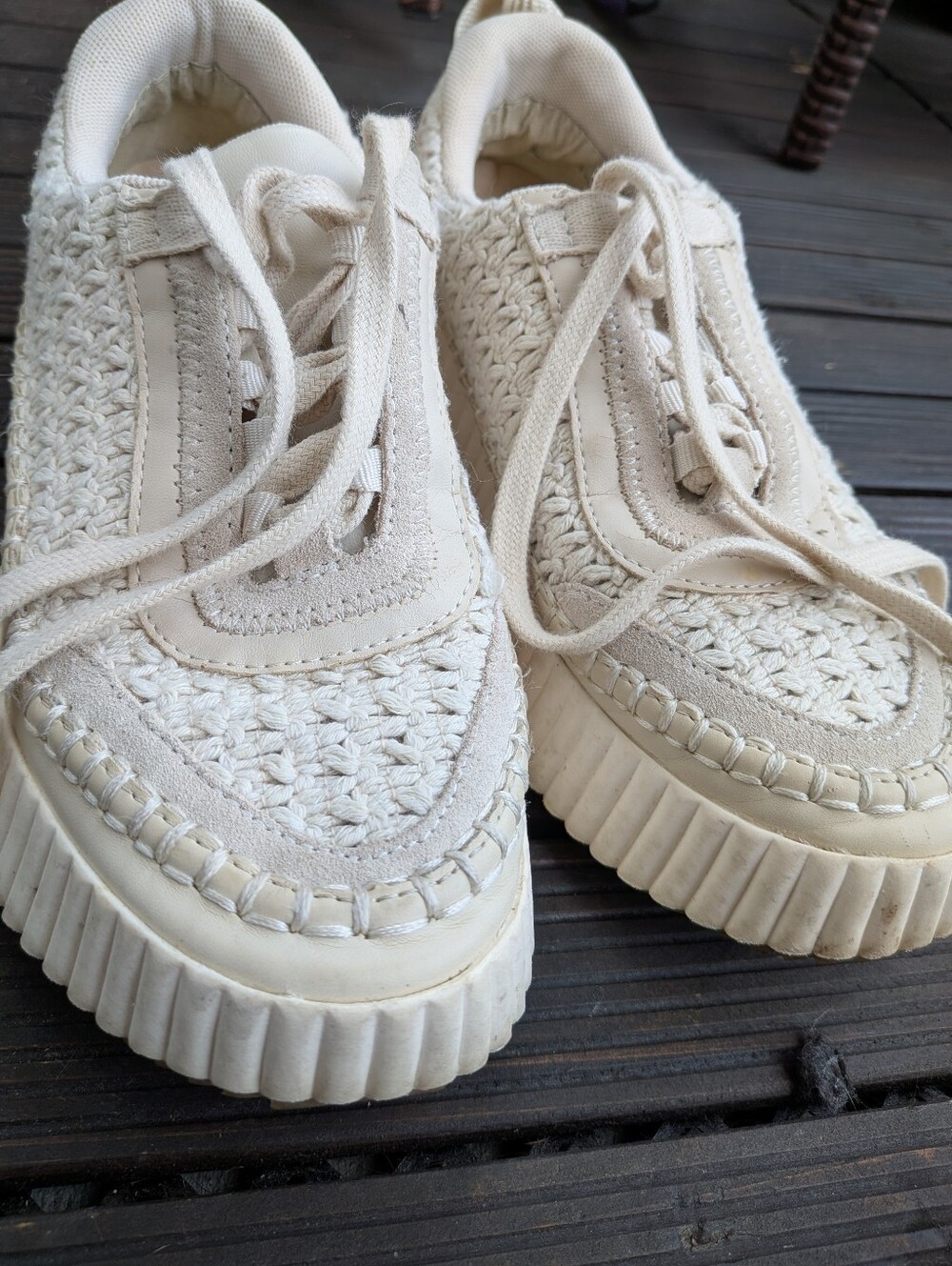 Dolce Vita Knit Crochet Woven Platform Sneakers in Cream - Women - Picture 5 of 6